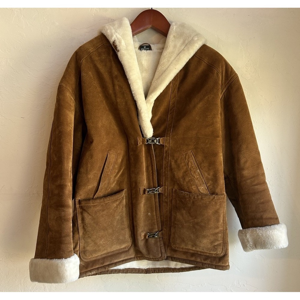 Gallery Genuine Suede Leather Rancher Barn Coat M‎ Hooded Western Tan Brown